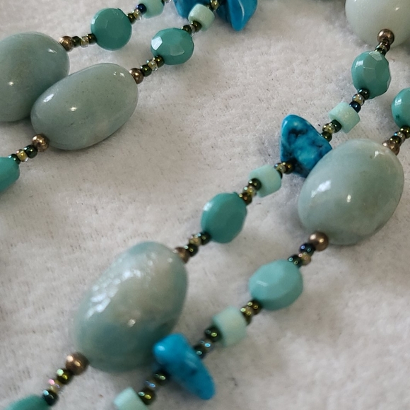 Dragonfly Artisan Necklace Hand Crafted Beaded Turquoise Stones Crystals 16.5" - Picture 9 of 14